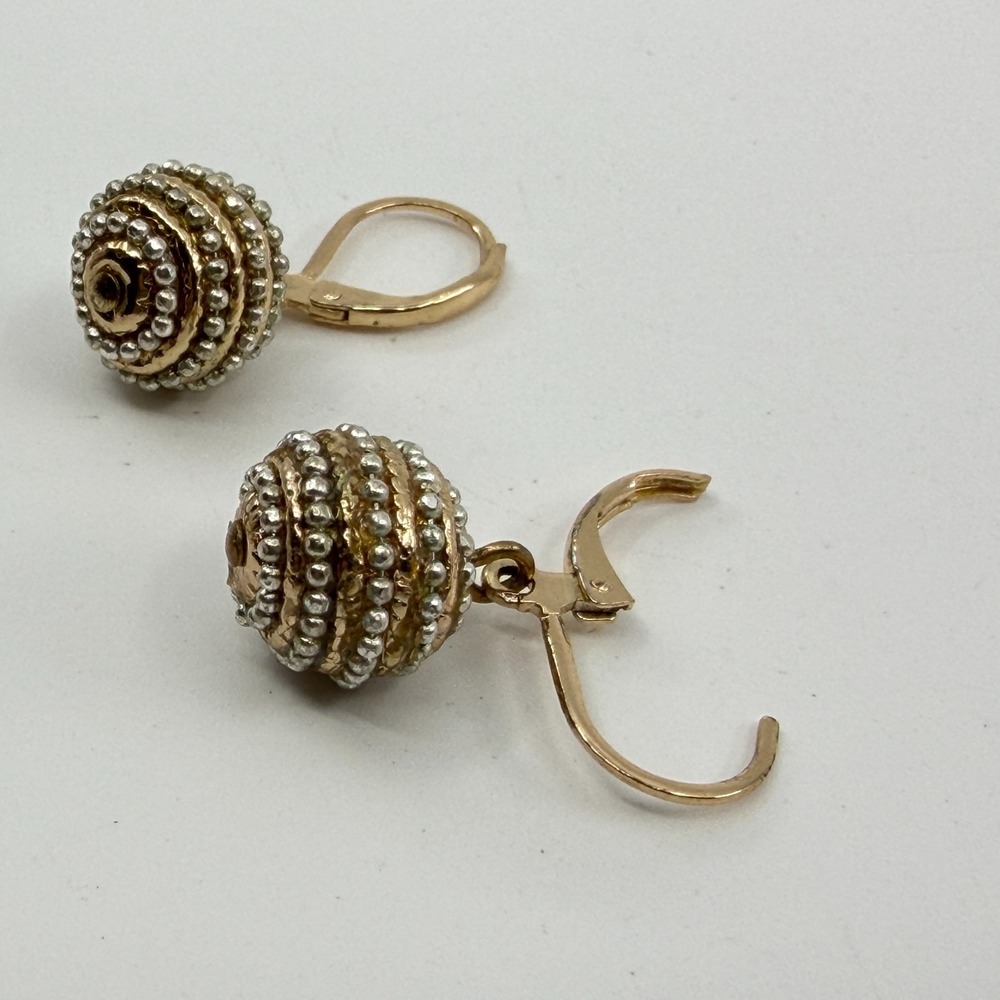 Boho Two-Tone Sphere Dangle Earrings - Textured Lever Back Jewelry - Picture 5 of 8